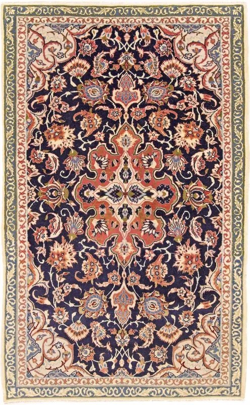 Isfahan Tappeto 110 x 70 Blu (Iran) Annodato A Mano