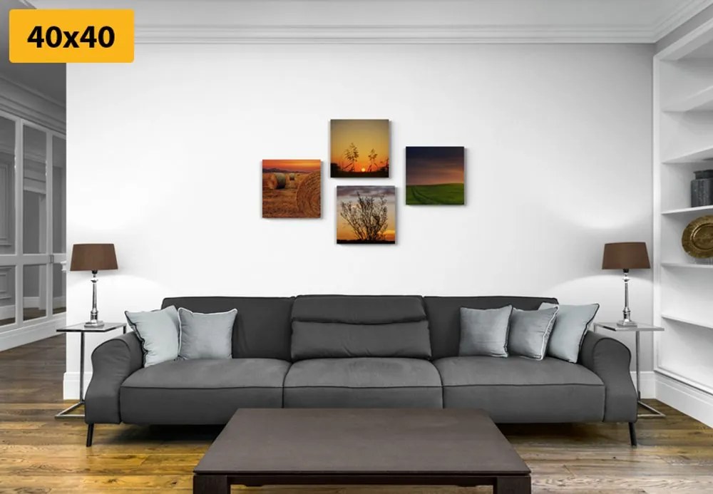 Set di quadri – Tramonto romantico sul prato