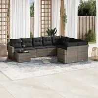 Set Divano da Giardino 10 pz con Cuscini Grigio in Polyrattan 3219450