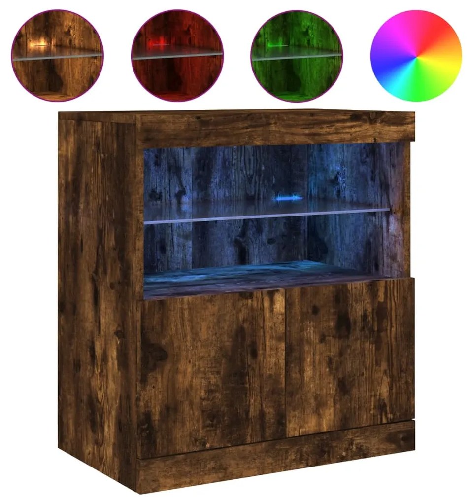 Credenza con luci led rovere fumo 60x37x67 cm