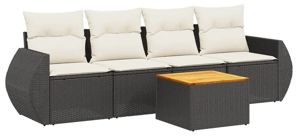 Set divani da giardino 5 pz con cuscini in polyrattan nero