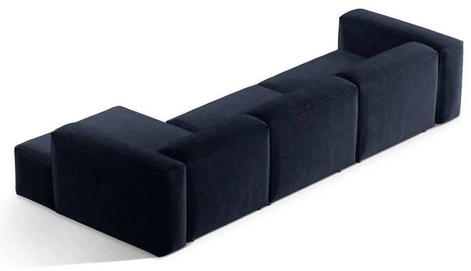 Divano angolare blu scuro (con penisola a destra/con chaise lounge) con rivestimento in velluto a coste Bergamo – Cosmopolitan Design