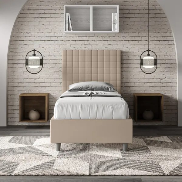 Letto singolo contenitore imbottito 80x210 similpelle tortora Sunny