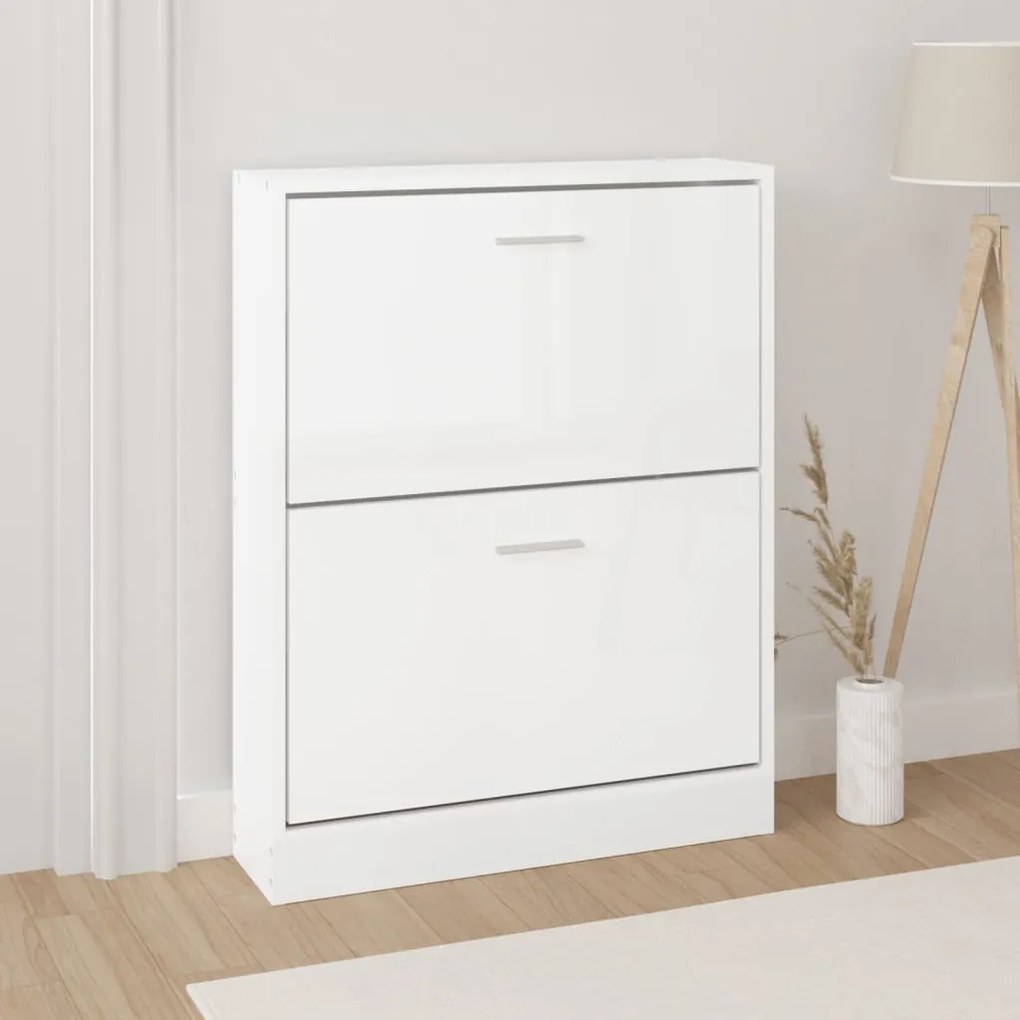 Scarpiera Bianco Lucido 59x17x81 Cm İn Legno Multistrato /