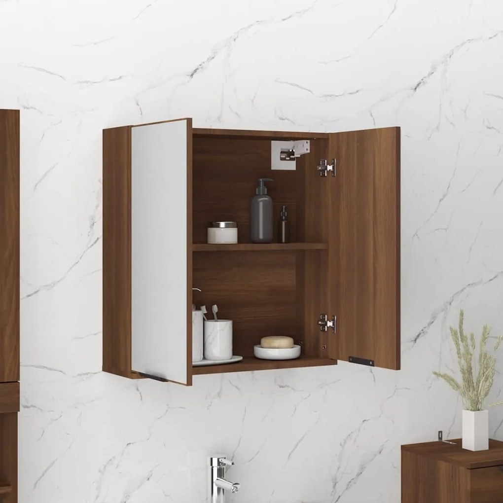 Armadietto a specchio da bagno rovere marrone 64x20x67 cm