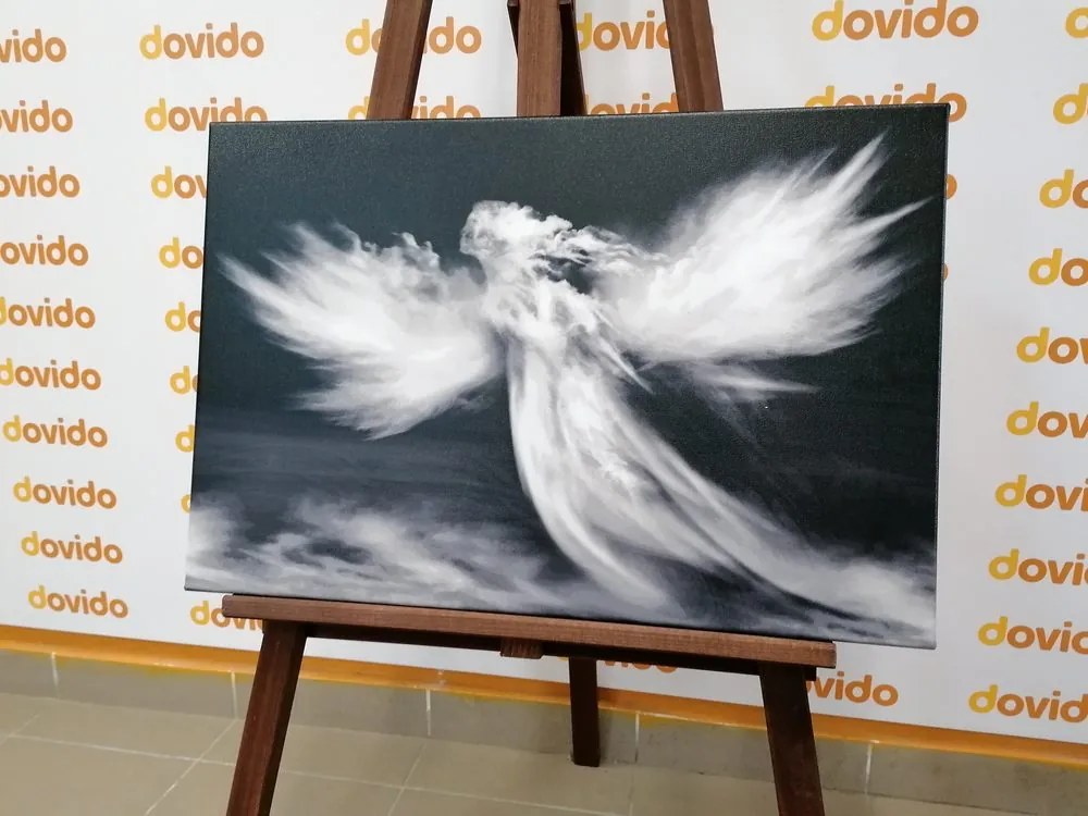 Quadro su tela – Aspetto dell'angelo tra le nuvole in bianco e nero