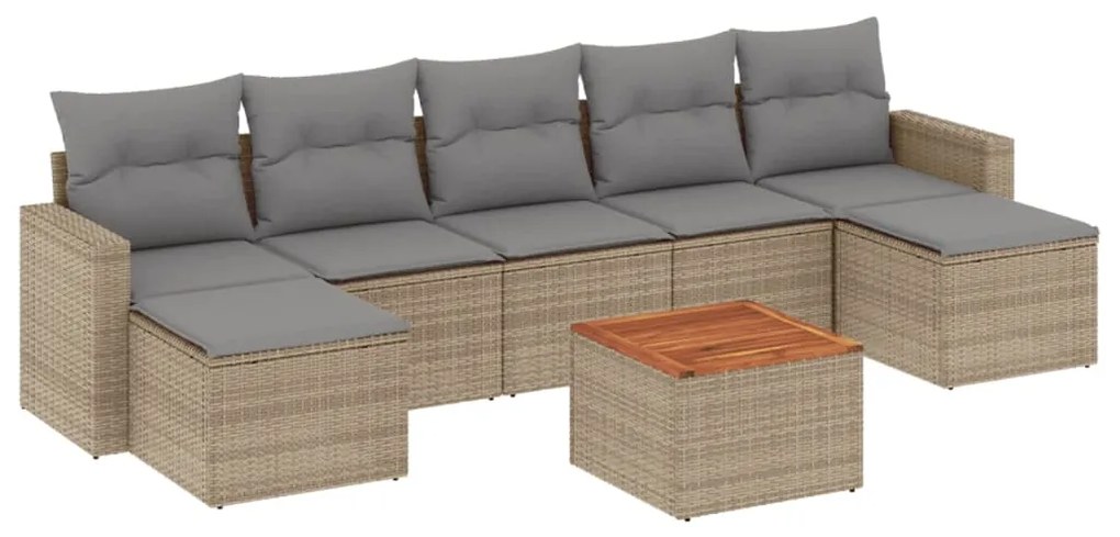 Set Divano da Giardino 8 pz con Cuscini Beige Misto Polyrattan