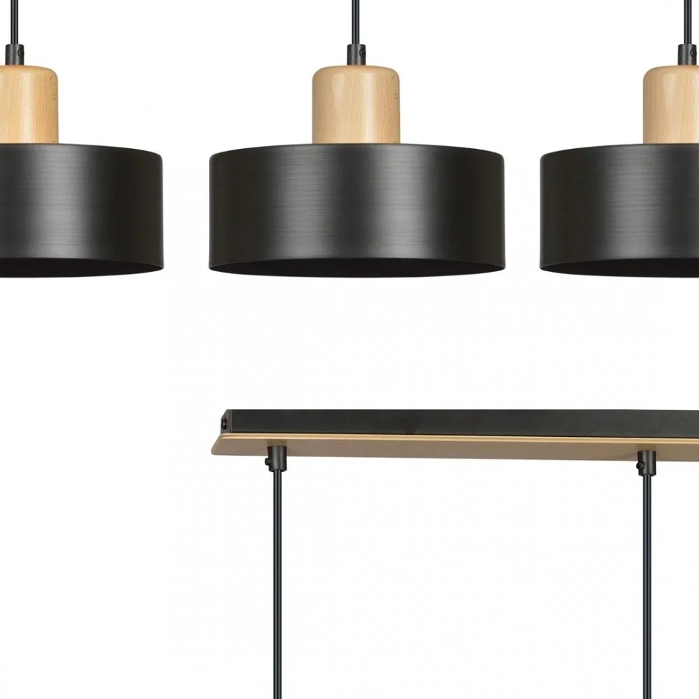 Lampadario a Sospensione in Acciaio e Legno TORIN 3 Nero 3xE27 Colore del corpo Nero