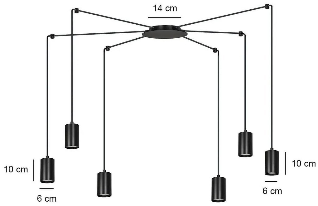 Lampadario a Sospensione in Acciaio TRAKER 6 BLACK e WHITE