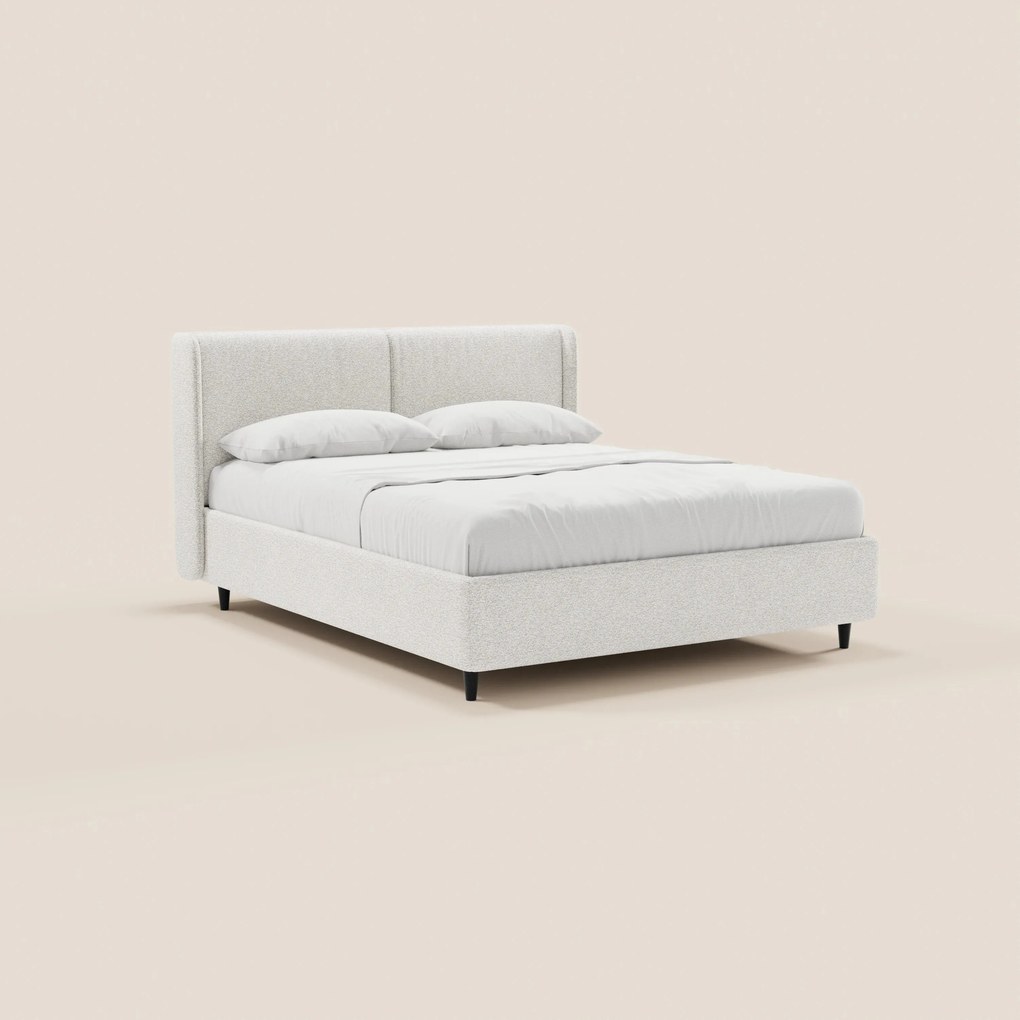 VALKIRIA letto di design con vano contenitore e testiera avvolgente - 2 cuscini imbottiti e tessuto Oeko-Tex®