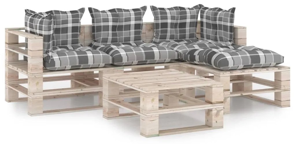 Set divani da giardino pallet 5 pz con cuscini in legno di pino