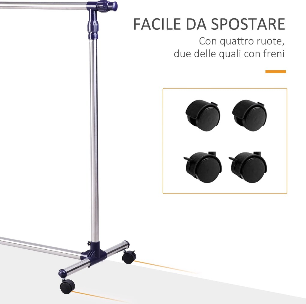 Stender Appendiabiti Larghezza e altezza regolabili con Ruote in Acciaio Inox 160x170 cm...