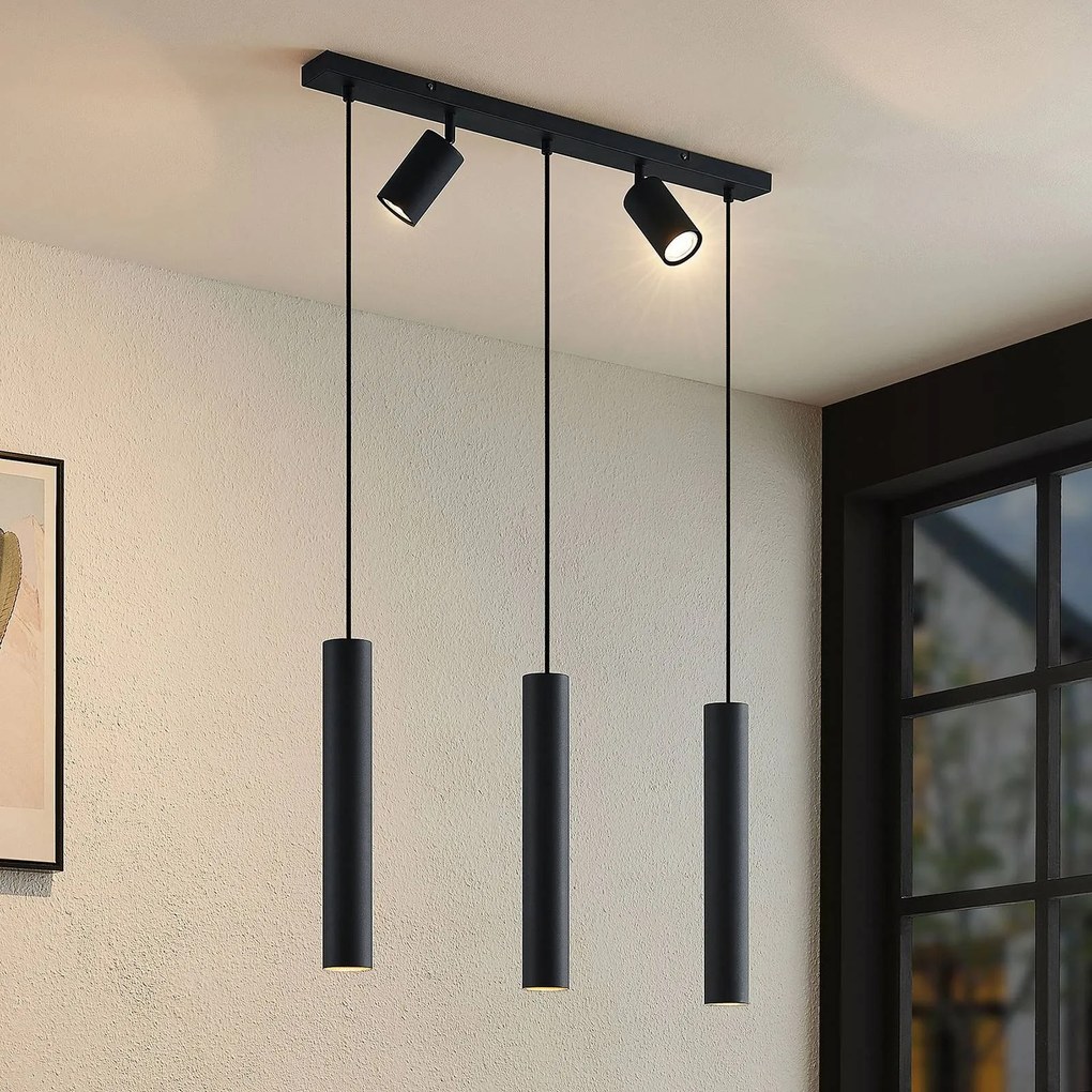 Lampada a sospensione Lindby Sanad, 70 cm, nero, a 5 luci, acciaio