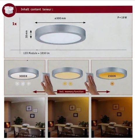 Paulmann 79798 - LED/16W Plafoniera CARPO 230V 2300/2500/3000K