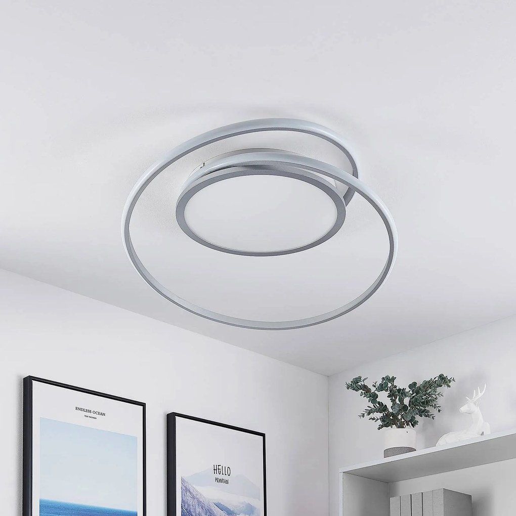 Lucande Plafoniera LED Noud, 65 cm, argento, metallo, CCT