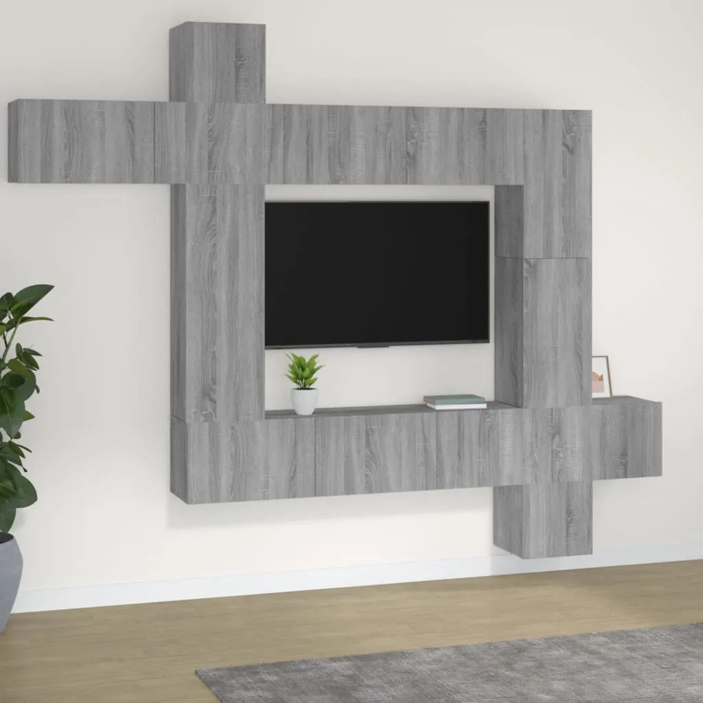 Set Di Mobili Porta Tv 9 Pz Grigio Sonoma İn Legno Multistrato /