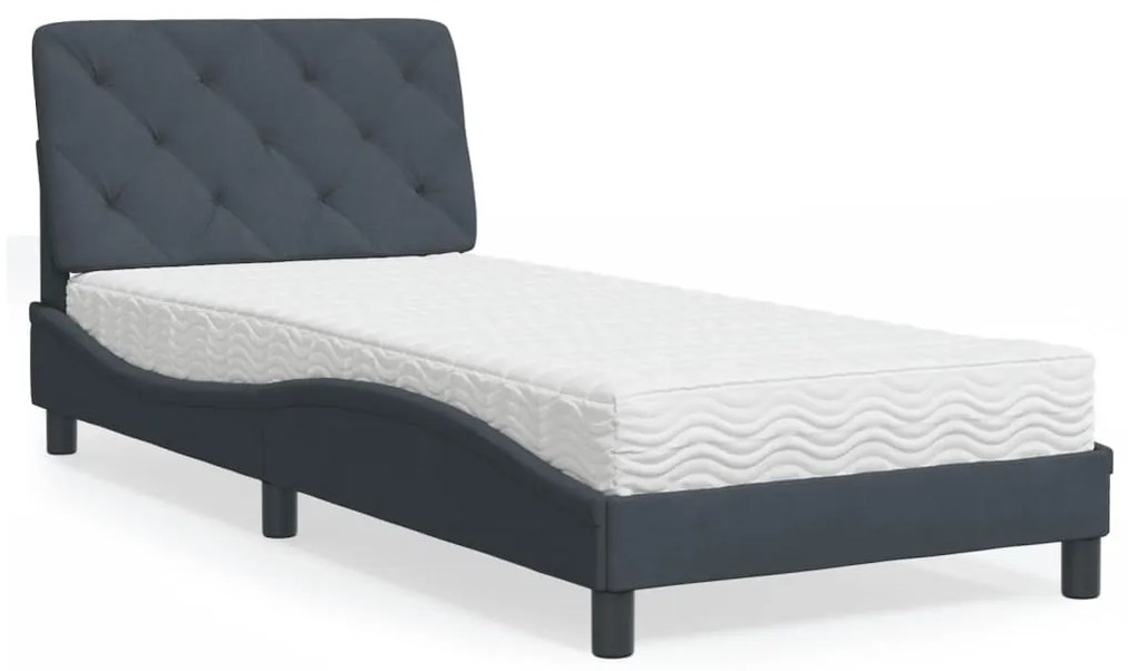 Letto Con Materasso Grigio Scuro 80x200 Cm İn Velluto /