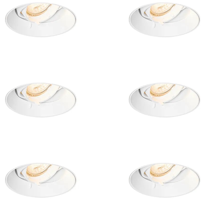 Set di 6 faretti da incasso moderni bianchi GU10 rotondi senza cornice - Oneon