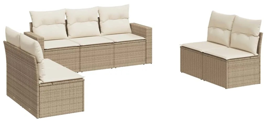 Set divani da giardino 7 pz con cuscini beige in polyrattan