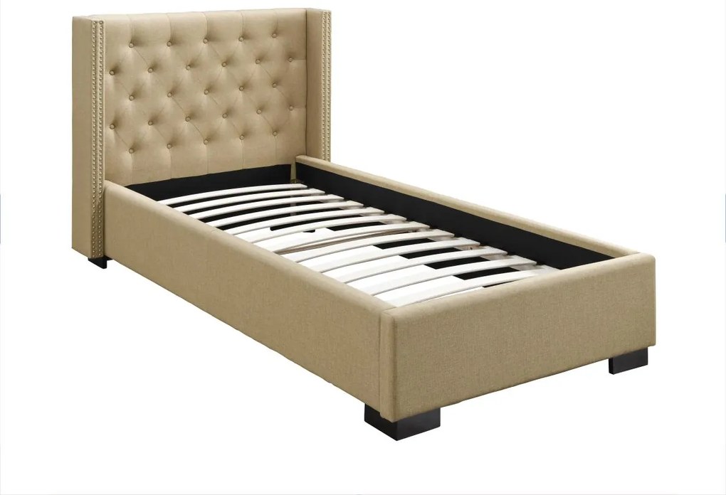 Letto 90 x 200 cm con testata trapuntata Tessuto Beige  - MASSIMO II