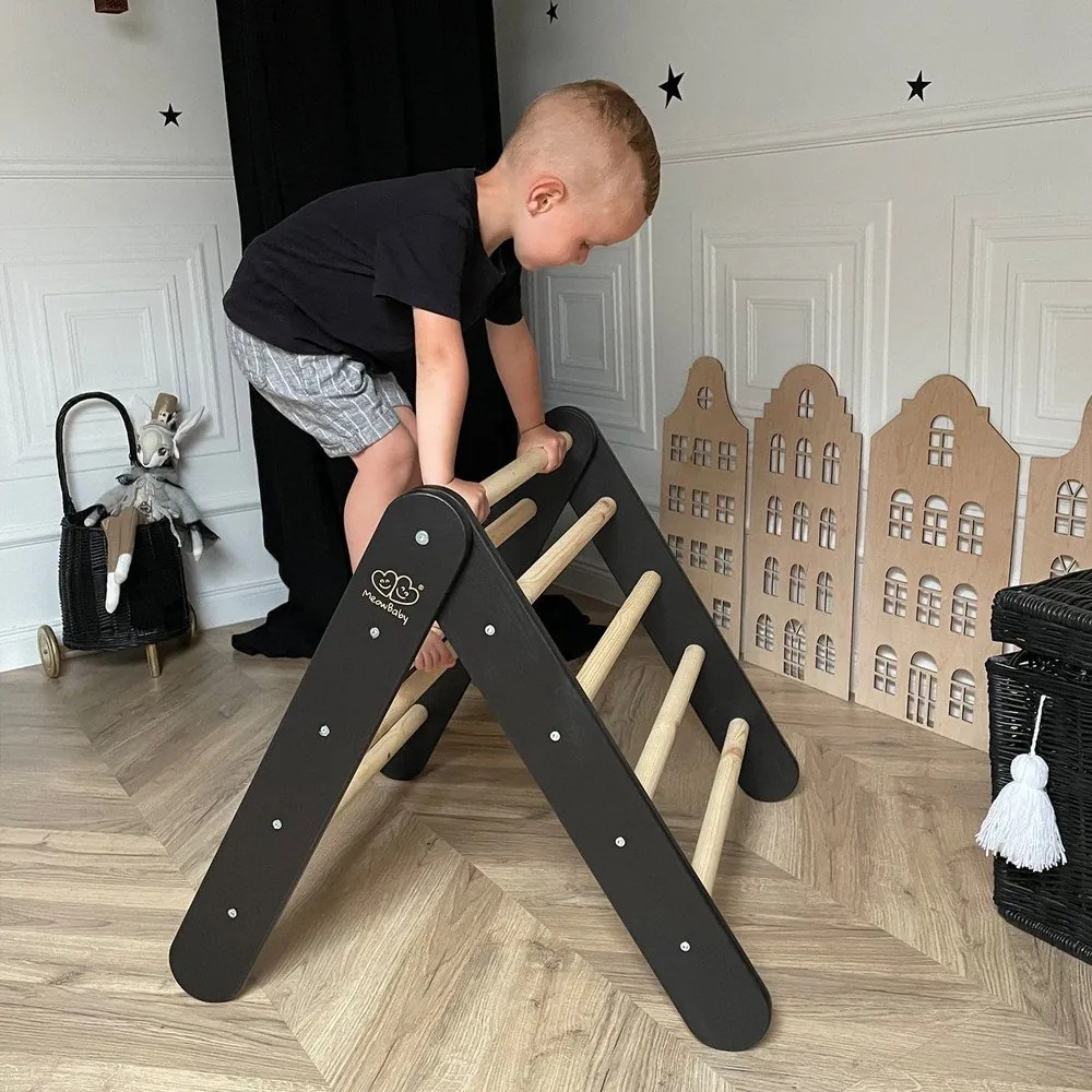 Pikler triangolo montessori nero in pino massiccio 46x87x60 cm Montessori – Meowbaby