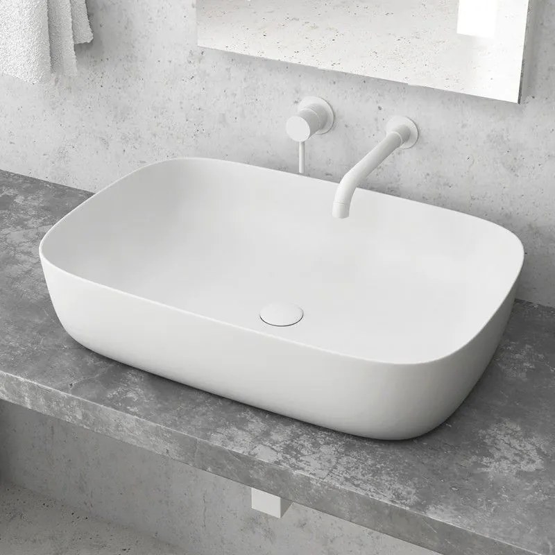 Kamalu - lavabo da appoggio rettangolare colore bianco opaco 60cm | mil-lb