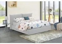 Letto matrimoniale Tiziana, Letto contenitore con rivestimento in tessuto, Made in Italy, Apertura frontale, adatto per materasso cm 160x190, Bianco