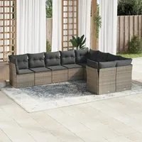 Set Divano da Giardino 9 pz con Cuscini Grigio in Polyrattan 3218170