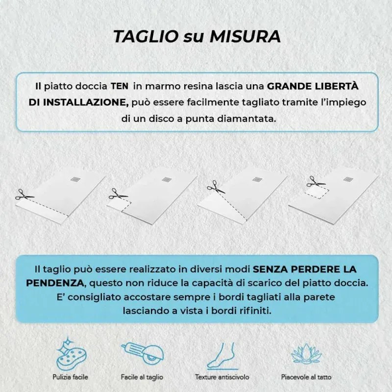 Piatto doccia semicircolare 100x100 bianco riducibile su misura Ten