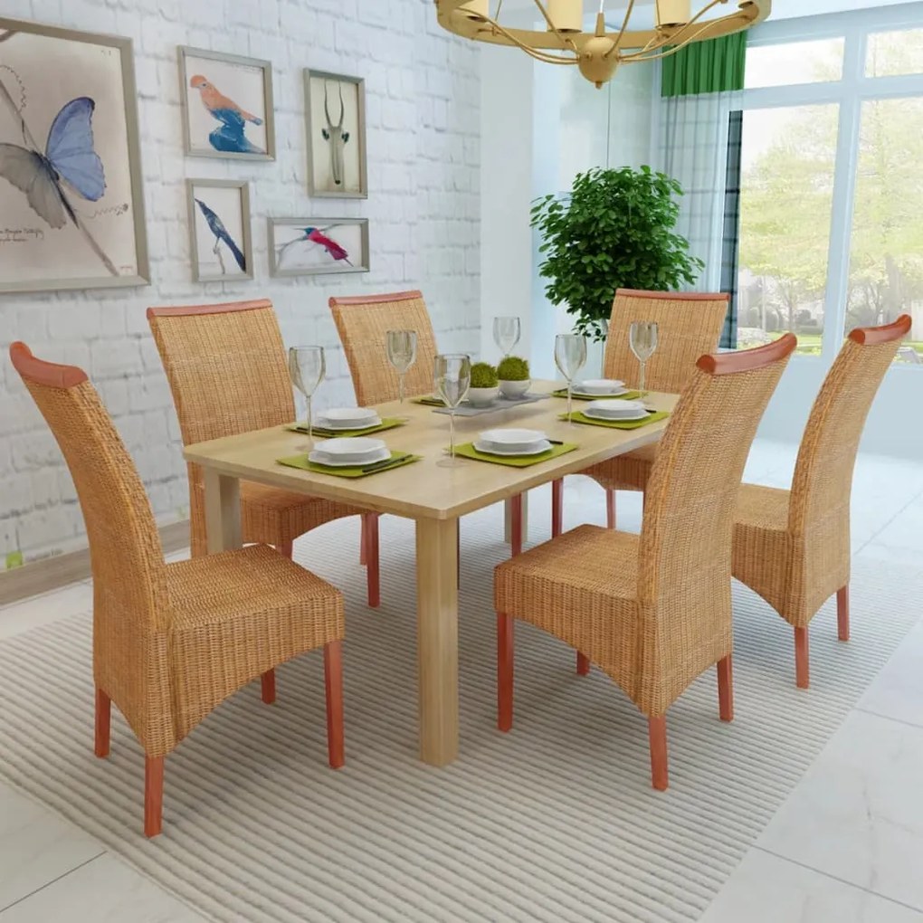 Sedie da pranzo 6 pz marroni in rattan naturale