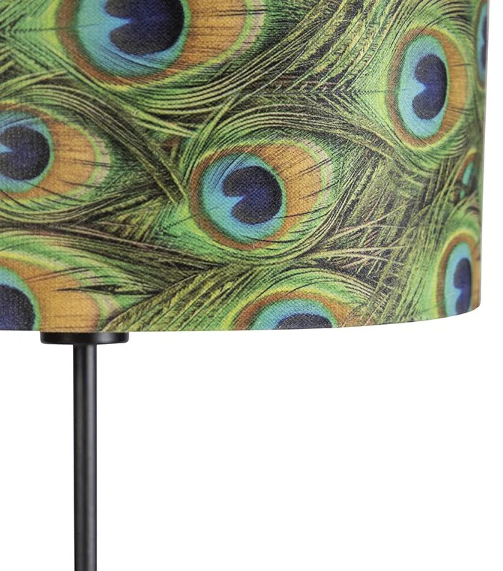 Lampada da terra nera con paralume in velluto pavone con oro 35 cm - Parte