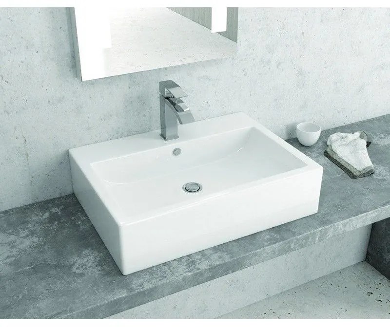 Kamalu - lavabo da appoggio 61cm rettangolare in ceramica bianca | litos-260