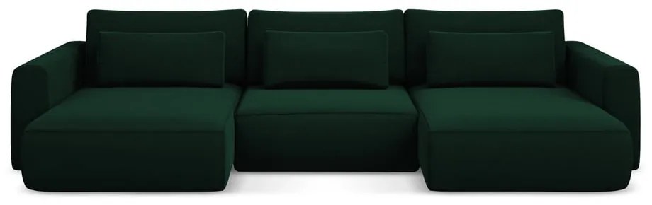 Divano angolare verde allungabile/con contenitore (a U) con rivestimento in velluto Kapua – Makamii