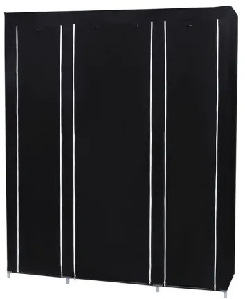 Armadio in tessuto con ripiani e barra appendiabiti MATIS 150x175 cm nero