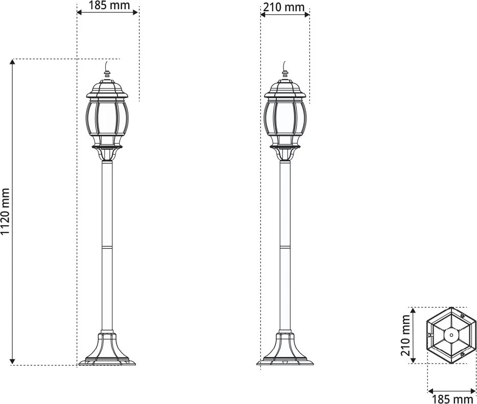 Lampione Storico Lanterna 110cm E27 IP54 Verde Anticato - Serie BELLINI