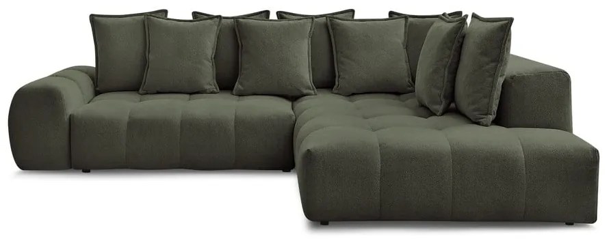 Divano angolare verde allungabile e con contenitore (penisola a destra/a L) con rivestimento in ciniglia Everest – Bobochic Paris
