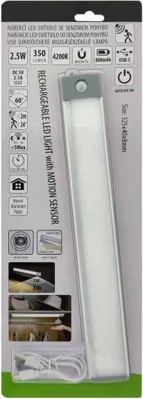 Luce LED ricaricabile per mobili con sensore LED/2,5W/5V USB 800mAh 4200K 32,5 c