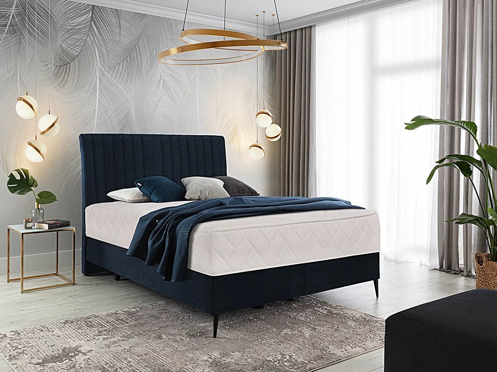 Letto matrimoniale boxspring Baviera - 180 x 200 cm , Tessuto blu scuro