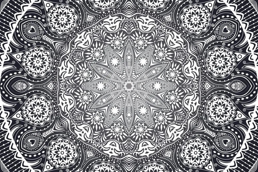 Carta da parati – Mandala decorativa con pizzo in bianco e nero