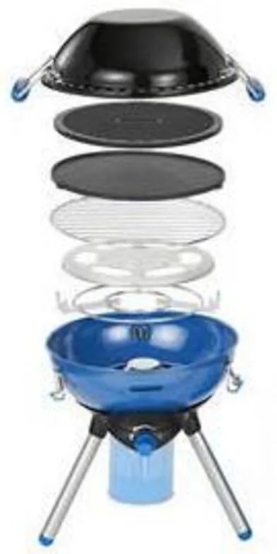 Barbecue e Piano Cottura Portatile Campingaz Party Grill 400 CV - Nero e Blu, Grill a Gas con Coperchio Rimovibile, 2000W, Design Rotondo con 3