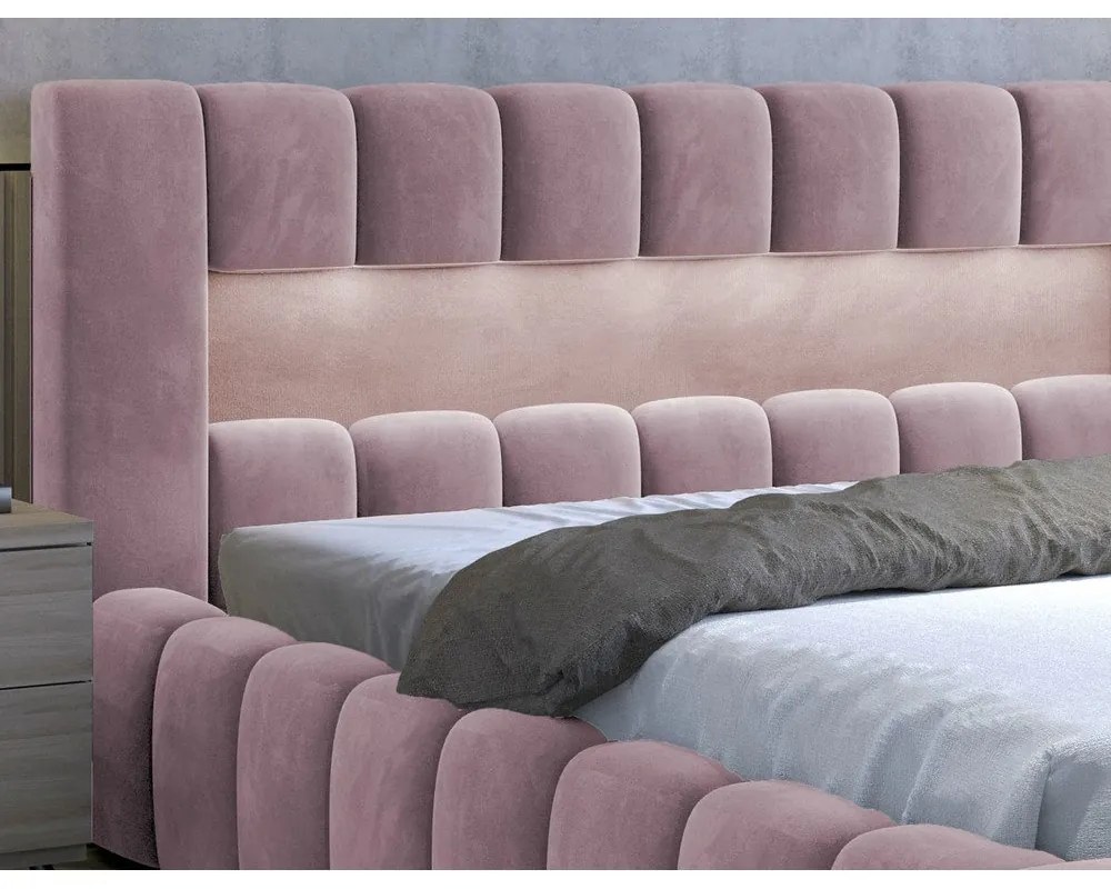 Letto matrimoniale imbottito rosa con contenitore con rete inclusa 160x200 cm Lamica – ELTAP