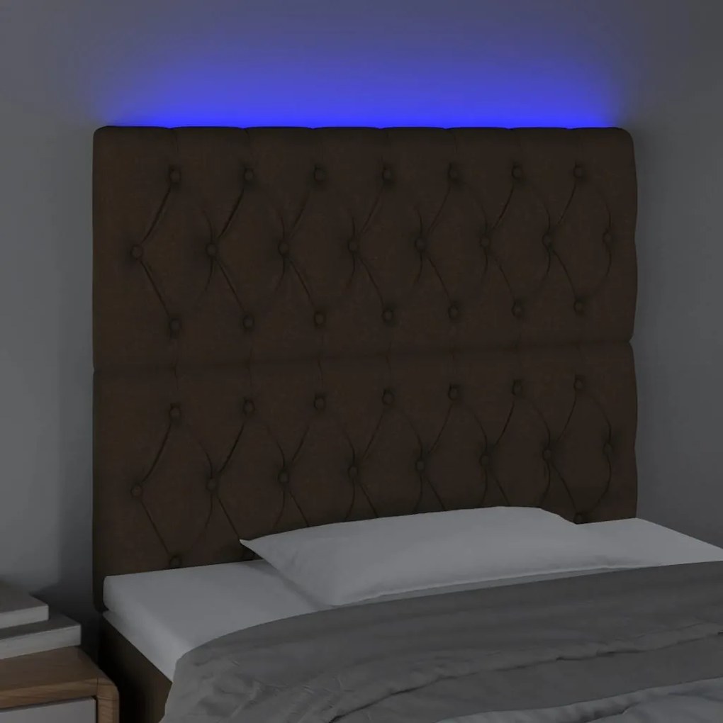 Testiera a led marrone scuro 90x7x118/128cm in tessuto
