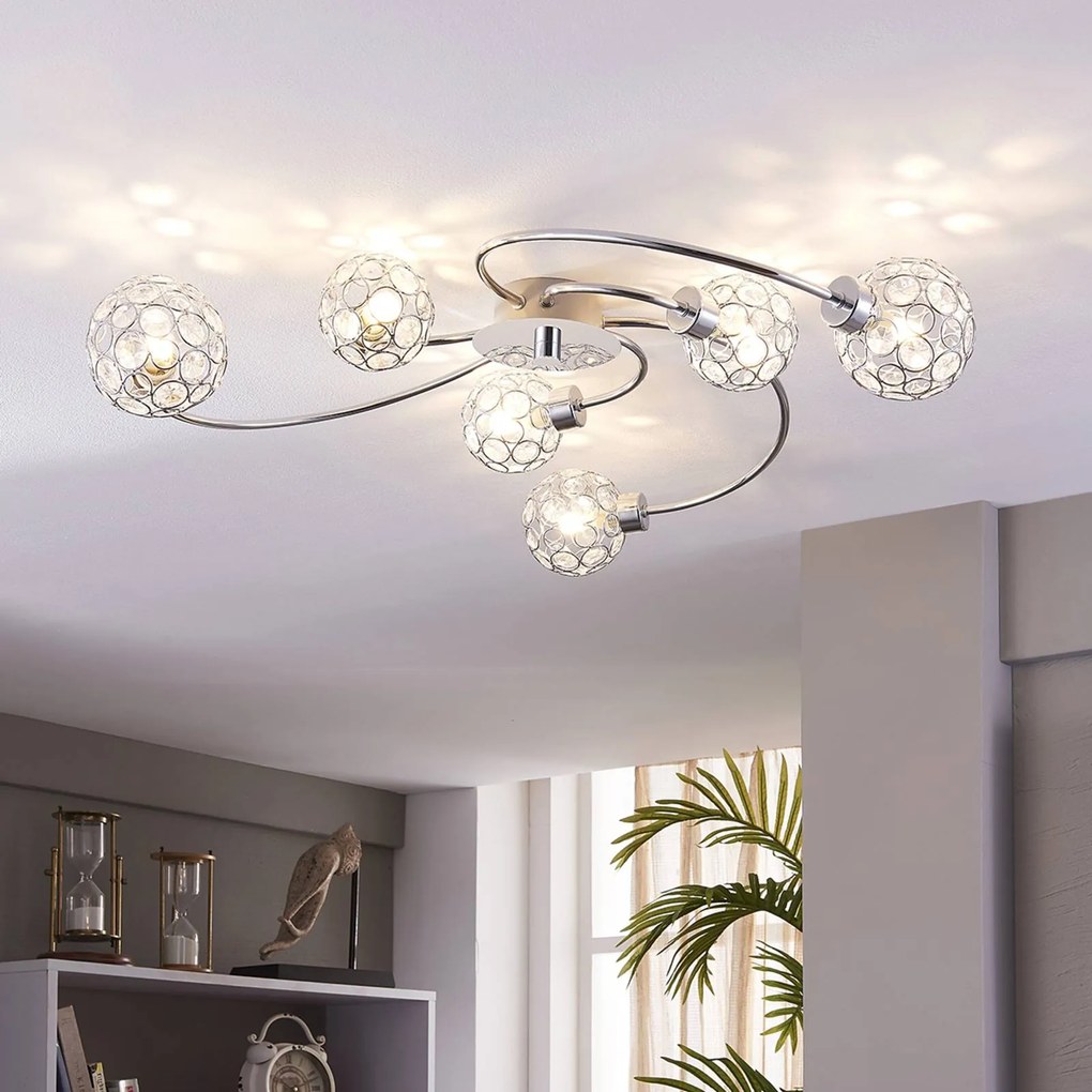 Plafoniera soffitto Tyron Lindby, dimmerabile, Cromo / Argento, Soggiorno / Sala da pranzo, Metallo, Moderno, Plafoniera