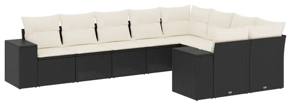 Set divani da giardino 9 pz con cuscini nero in polyrattan