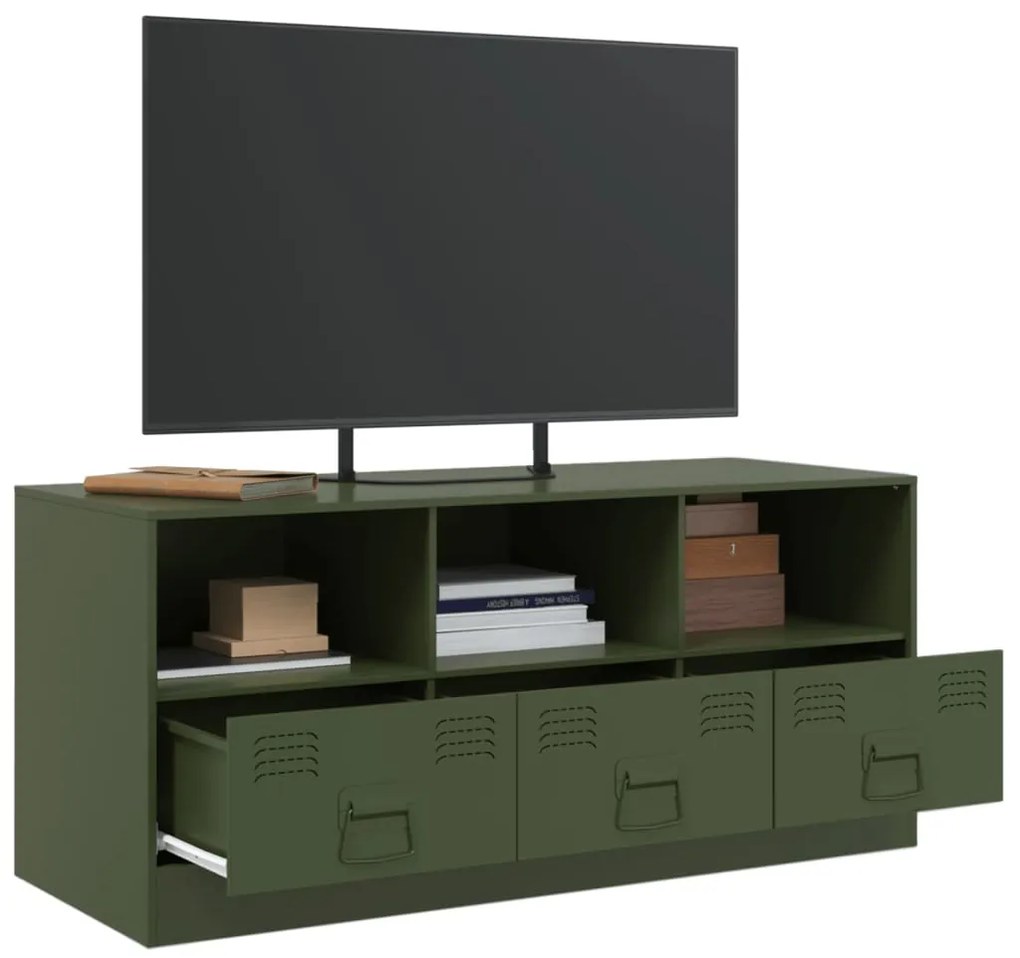 Mobile tv verde oliva 99x39x44 cm in acciaio