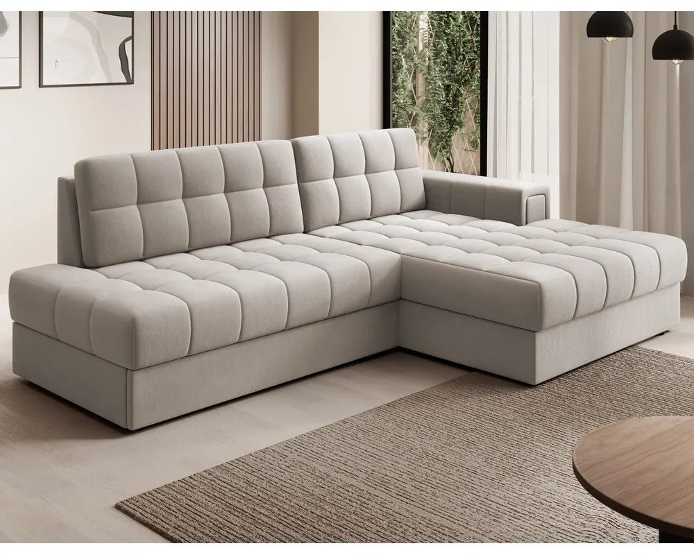 Divano angolare beige allungabile (con penisola a destra/con chaise lounge) con rivestimento in velluto Blezalt – ELTAP