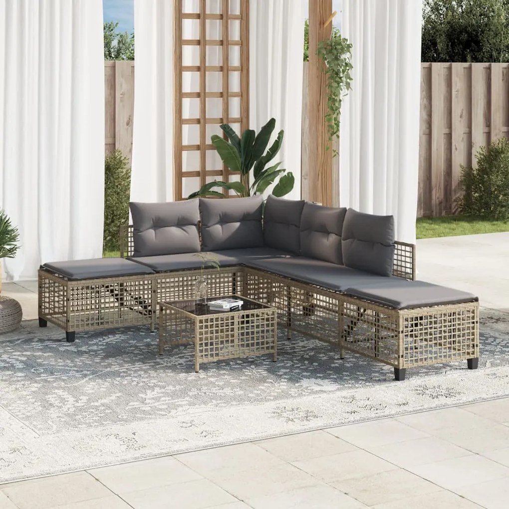 Set divano ad angolo 3 pz con cuscini beige misto polyrattan