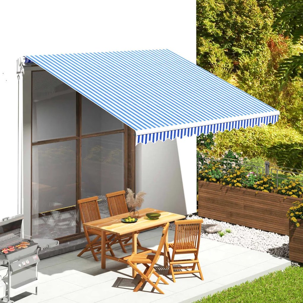 Tessuto Di Ricambio Per Tenda Da Sole Blu E Bianco 4x3,5 M /