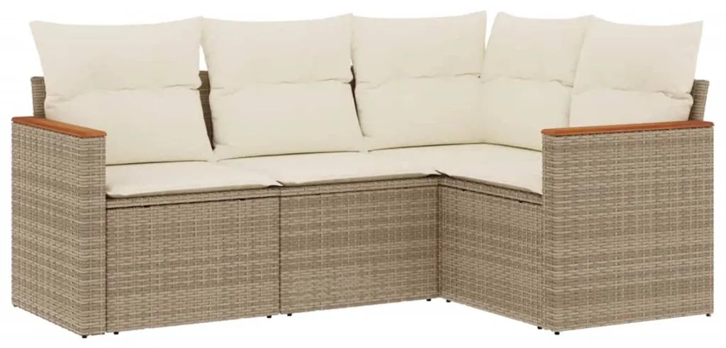 Set Divano da Giardino 4 pz con Cuscini Beige in Polyrattan