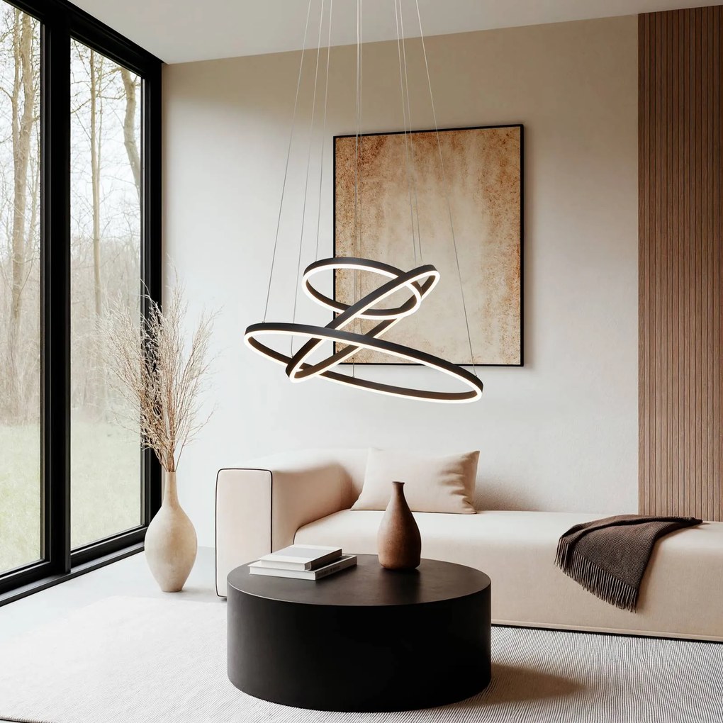 Lampada LED a sospensione Arcchio Albiona, nero, 3 anelli, Ø 80 cm Albiona Arcchio, dimmerabile, Nero, Cucina, Metallo, Moderno